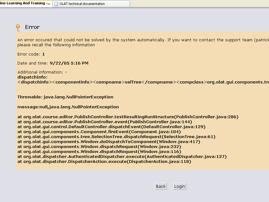 Red screen of an unchecked exception.